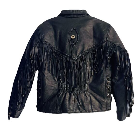 Vintage Black Leather Motorcycle Biker Jacket Women's Sz Small Fringe Western - Picture 7 of 14